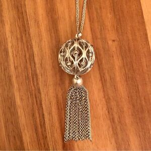 Lucky Brand | Silver Tone Ball and Tassel Necklace | 36” Adjustable
